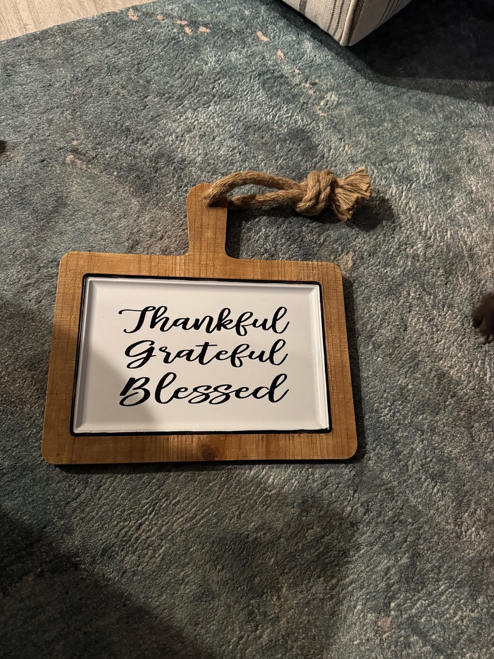Thankful Grateful Blessed Wooden Hanging Sign - White & Wood